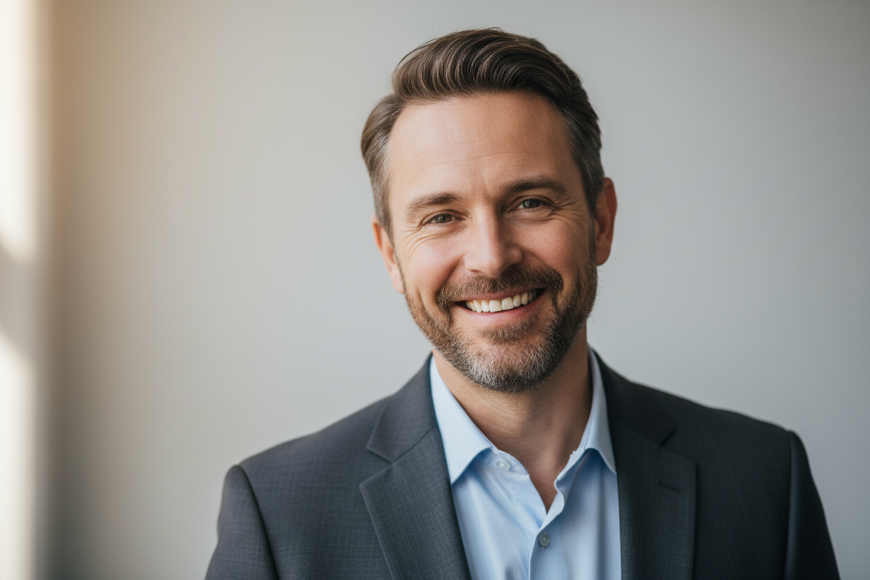 happy man at 45 years old 